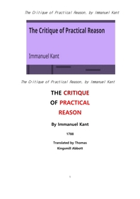  칸트의 실천 이성 비판. The Critique of Practical Reason, by Immanuel Kant