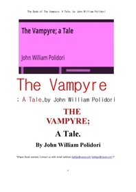 뱀파이어 흡혈귀.The Book of The Vampyre; A Tale, by John William Polidori