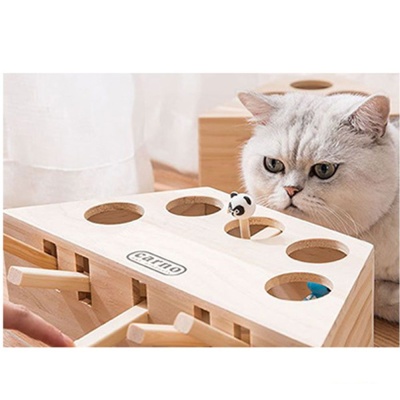  고양이 놀이기구 두더쥐 원목 장난감 5구 게임기