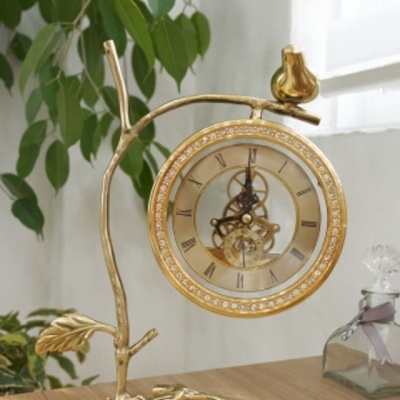  신주골드 나뭇가지 톱니 탁상시계 인테리어 시계
